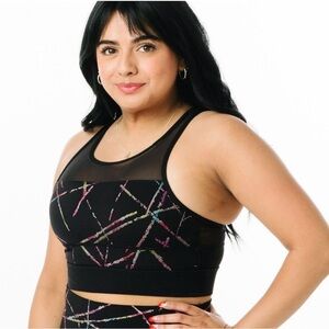 ZYIA Black Abstract All Star Sports Bra with Colorful Pattern